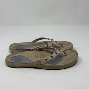 Cheeks Tony Little Exercise Sandals Womens 9 Tan Brown Studded Thong Comfort